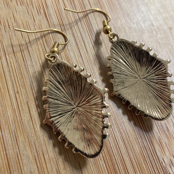 Blue Oval Rhinestone Dangle Pierced earrings - Picture 2 of 2